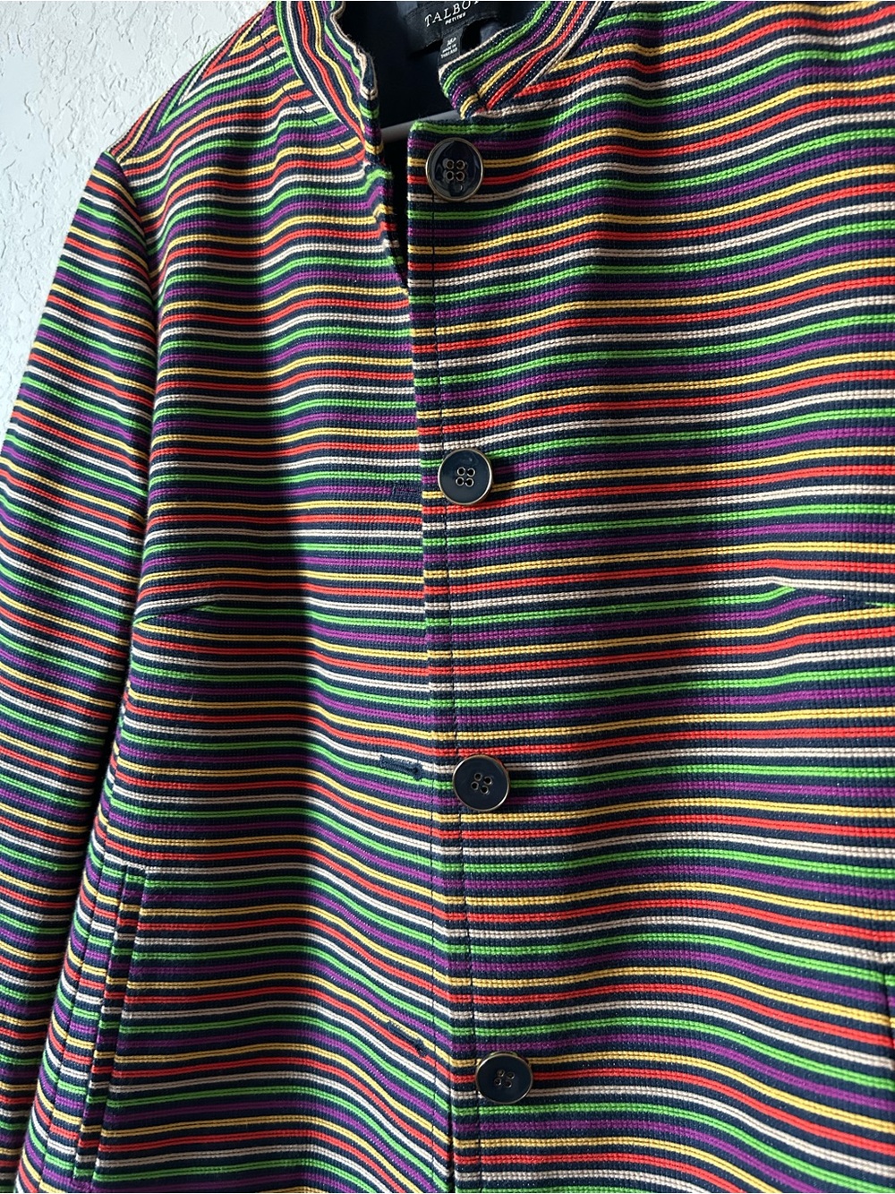 Talbots Mandarin Collar Multi Colored Striped Button Front Blazer - Picture 4 of 8